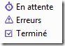 En attente, erreurs ou terminé