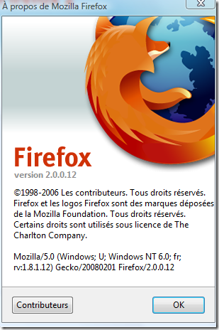 A propos de Mozilla Firefox : version 2.0.0.12