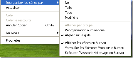 Clic droit sur le bureau