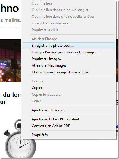 Clic droit sur une image dans Internet Explorer 7