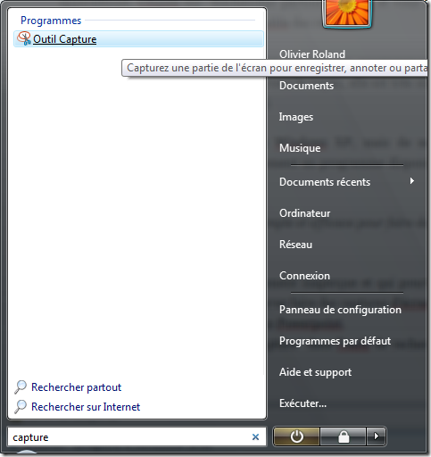 Outil capture dans les résultats de recherche