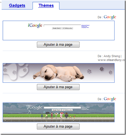 Choix de thèmes dans iGoogle