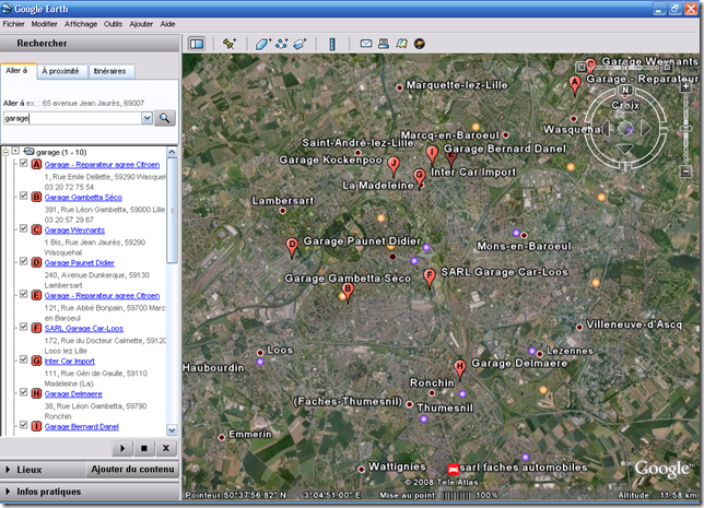 Garages sur Lille avec Google Earth