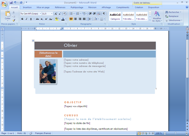 modele cv gratuit word 2007