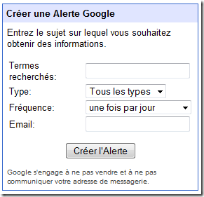 Param&egrave;tres de Google Alerts