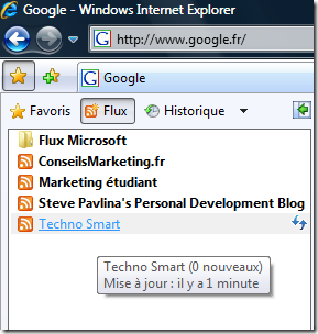 Flux RSS dans Internet Explorer