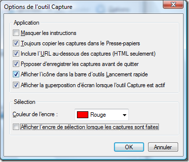 Option l'encre de sélection lorsque les captures sont faites