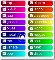 Genres : rap, R&B, jazz, gospel, blues, métal, rock, variété, pop, électro, latino, classique, soundtrack, world, reggae, soul, funk, disco